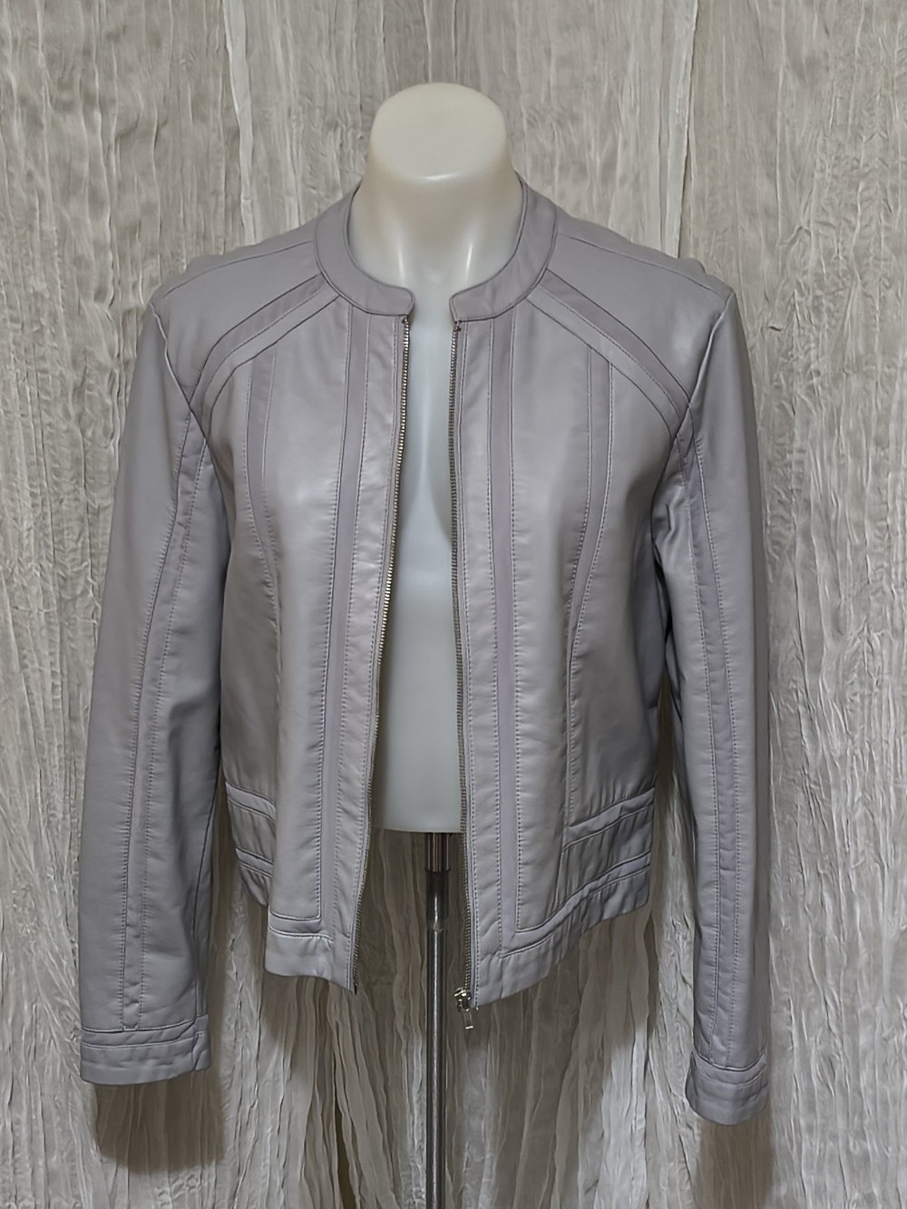 Kate & Mallory Light Gray faux Leather Zip Jacket